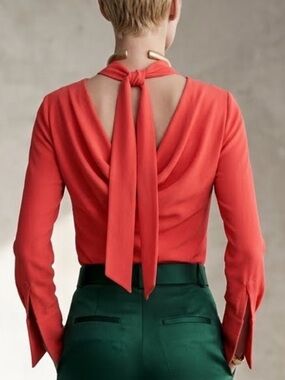 J. Crew Red Reversible -Bow Silk top blouse size 0